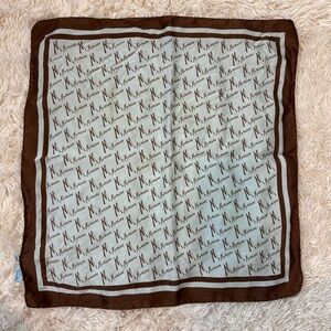 Marciano 100% silk scarf logo pattern made in Italy baby blue brown 21”x21”